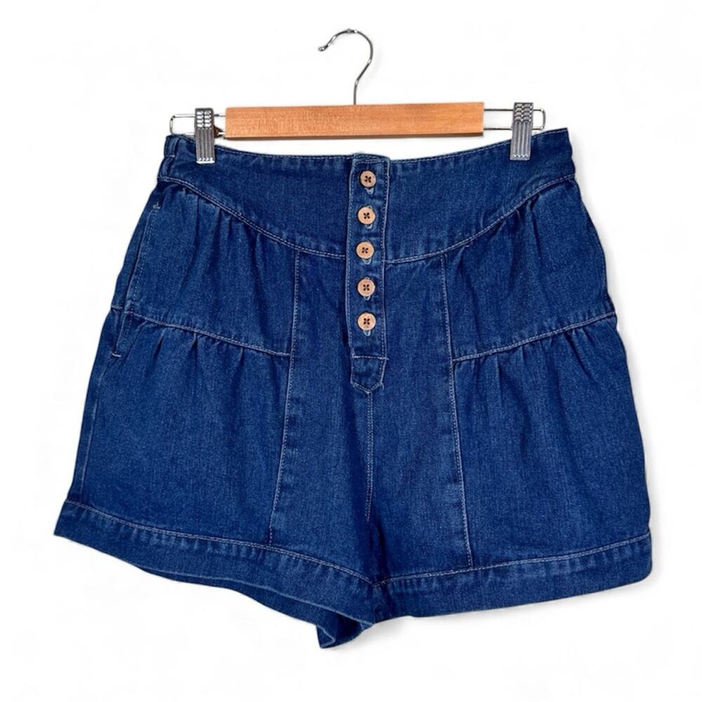 Anrabess High-Waist Dark Blue Denim Button-Front Women's Shorts